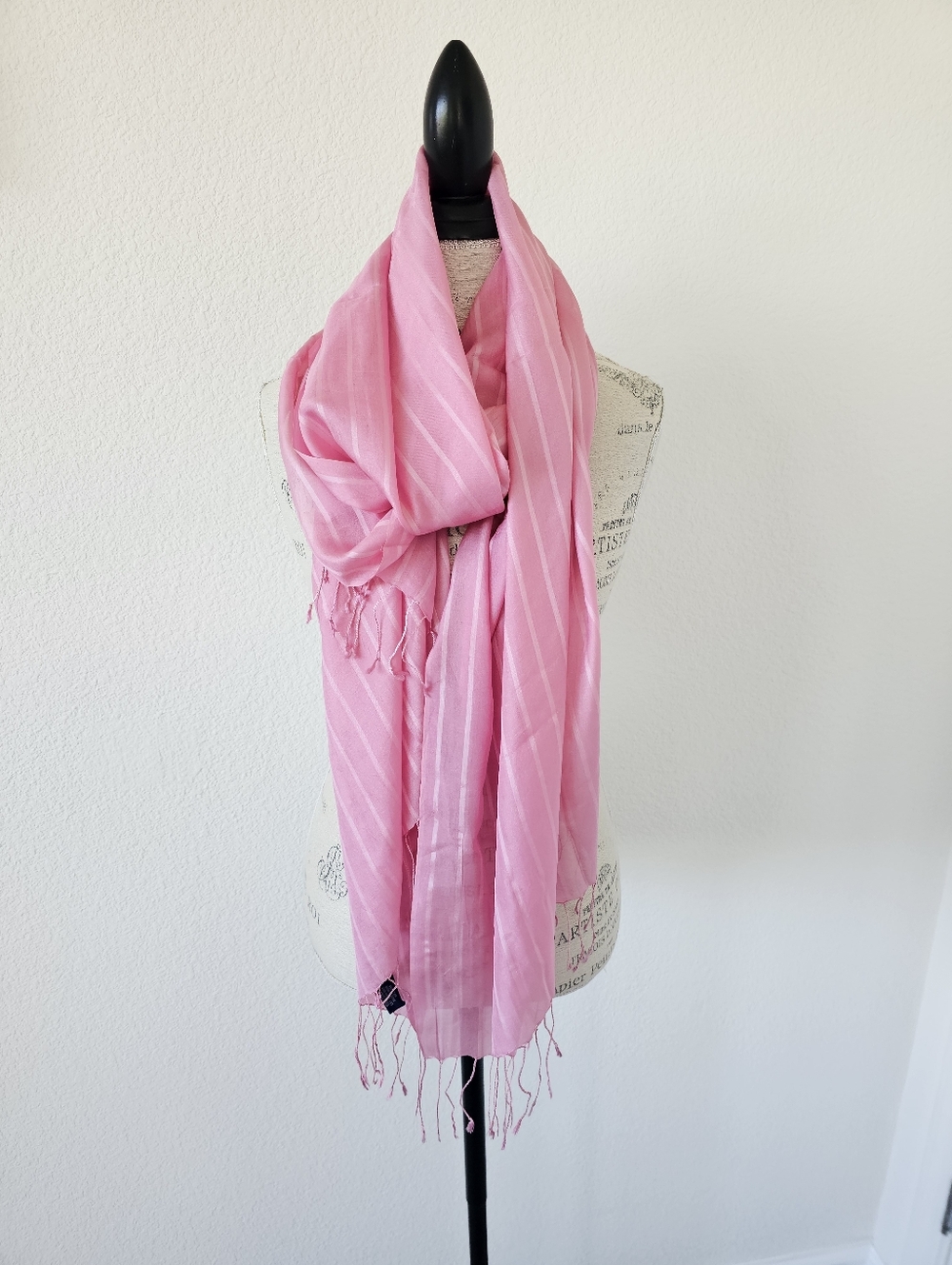 Charter Club 100% Silk Striped Oblong Scarf - Pastel Pink & White